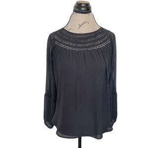 Loft Blouse Size XXSP Womens Black Sheer Evening Night Out Crochet Boho Western